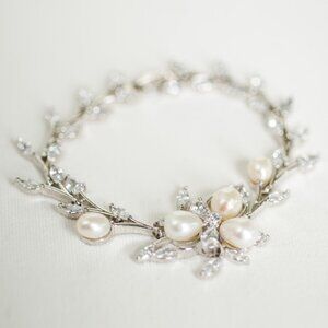 Freshwater Pearl Cubic Zirconia Bridal Bracelet, Gold, Silver or Rose Gold Color